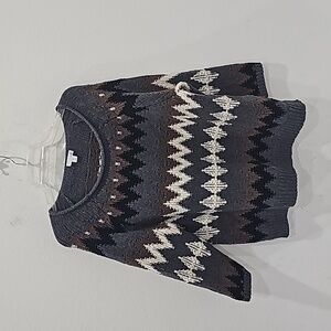 J. Jill jacquard knit pullover Gey cream geo print Size L